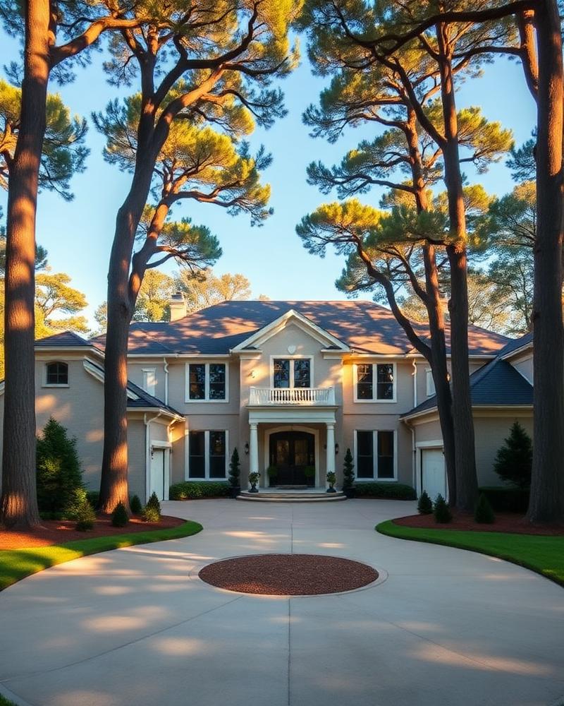A stately Memorial-area Houston home framed by tall pines